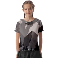 Mountain Wolf Tree Nature Moon Kids  Frill Chiffon Blouse by Cemarart