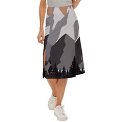 Mountain Wolf Tree Nature Moon Midi Panel Skirt