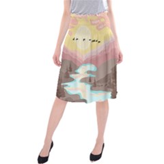 Mountain Birds River Sunset Nature Midi Beach Skirt by Cemarart