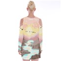 Mountain Birds River Sunset Nature Velvet Long Sleeve Shoulder Cutout Dress View2