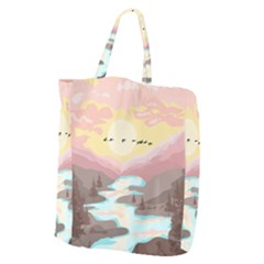 Mountain Birds River Sunset Nature Giant Grocery Tote by Cemarart