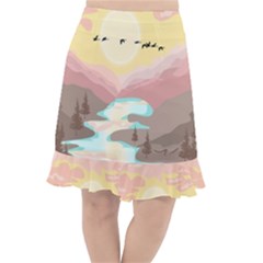 Mountain Birds River Sunset Nature Fishtail Chiffon Skirt by Cemarart