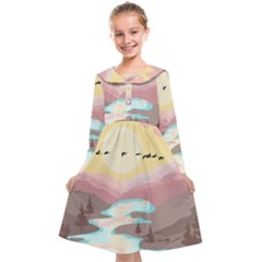 Mountain Birds River Sunset Nature Kids  Midi Sailor Dress by Cemarart