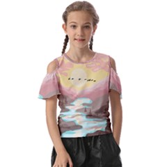 Mountain Birds River Sunset Nature Kids  Butterfly Cutout T-shirt by Cemarart