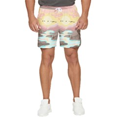 Mountain Birds River Sunset Nature Men s Runner Shorts by Cemarart