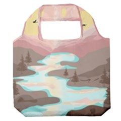 Mountain Birds River Sunset Nature Premium Foldable Grocery Recycle Bag by Cemarart