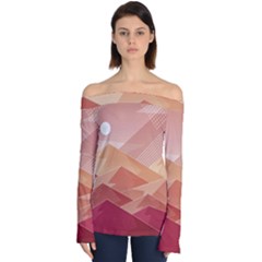 Mountains Sunset Landscape Nature Off Shoulder Long Sleeve Top by Cemarart