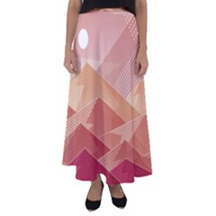 Mountains Sunset Landscape Nature Flared Maxi Skirt by Cemarart