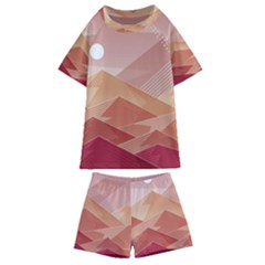 Mountains Sunset Landscape Nature Kids  Swim T-shirt And Shorts Set by Cemarart