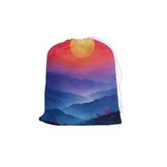 Valley Night Mountains Drawstring Pouch (medium) by Cemarart