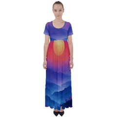 Valley Night Mountains High Waist Short Sleeve Maxi Dress by Cemarart