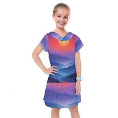 Valley Night Mountains Kids  Drop Waist Dress by Cemarart