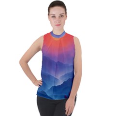 Valley Night Mountains Mock Neck Chiffon Sleeveless Top by Cemarart