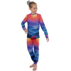 Valley Night Mountains Kids  Long Sleeve Set  by Cemarart