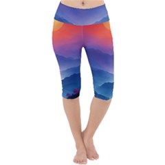 Valley Night Mountains Lightweight Velour Cropped Yoga Leggings by Cemarart