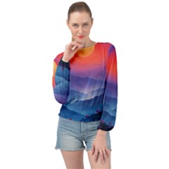 Valley Night Mountains Banded Bottom Chiffon Top by Cemarart