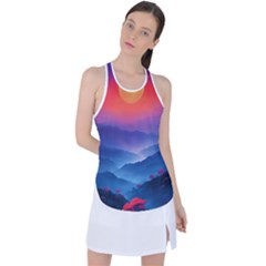 Valley Night Mountains Racer Back Mesh Tank Top by Cemarart