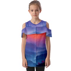 Valley Night Mountains Fold Over Open Sleeve Top by Cemarart