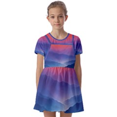 Valley Night Mountains Kids  Short Sleeve Pinafore Style Dress by Cemarart