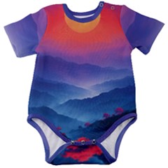 Valley Night Mountains Baby Short Sleeve Bodysuit by Cemarart