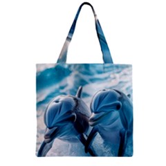 Dolphin Swimming Sea Ocean Zipper Grocery Tote Bag by Cemarart