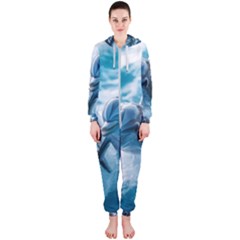 Dolphin Swimming Sea Ocean Hooded Jumpsuit (ladies) by Cemarart