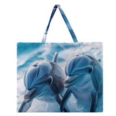 Dolphin Swimming Sea Ocean Zipper Large Tote Bag by Cemarart