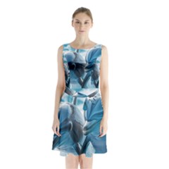 Dolphin Swimming Sea Ocean Sleeveless Waist Tie Chiffon Dress by Cemarart