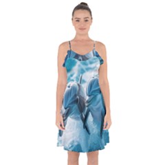 Dolphin Swimming Sea Ocean Ruffle Detail Chiffon Dress by Cemarart