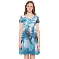 Dolphin Swimming Sea Ocean Inside Out Cap Sleeve Dress by Cemarart