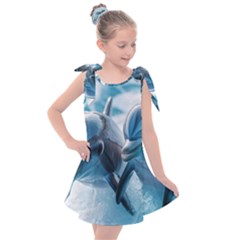 Dolphin Swimming Sea Ocean Kids  Tie Up Tunic Dress by Cemarart