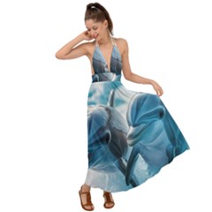 Dolphin Swimming Sea Ocean Backless Maxi Beach Dress by Cemarart