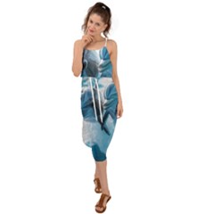 Dolphin Swimming Sea Ocean Waist Tie Cover Up Chiffon Dress by Cemarart