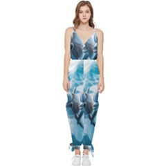 Dolphin Swimming Sea Ocean Sleeveless Tie Ankle Chiffon Jumpsuit by Cemarart