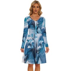 Dolphin Swimming Sea Ocean Long Sleeve Dress With Pocket by Cemarart