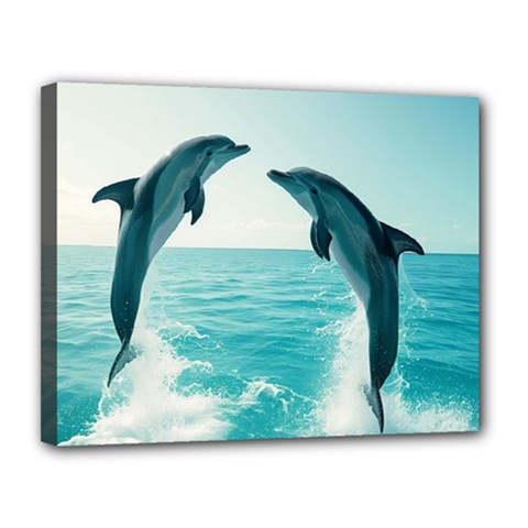 Dolphin Sea Ocean Canvas 14  X 11  (stretched) by Cemarart