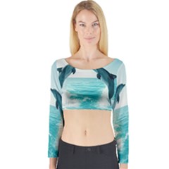 Dolphin Sea Ocean Long Sleeve Crop Top by Cemarart