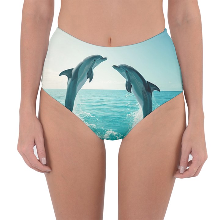 Dolphin Sea Ocean Reversible High-Waist Bikini Bottoms