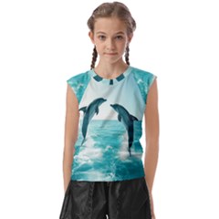 Dolphin Sea Ocean Kids  Raglan Cap Sleeve T-shirt by Cemarart