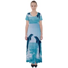 Dolphin Sea Ocean High Waist Short Sleeve Maxi Dress by Cemarart