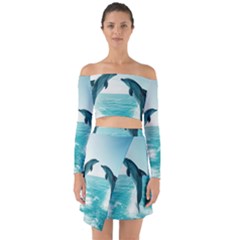 Dolphin Sea Ocean Off Shoulder Top With Skirt Set by Cemarart