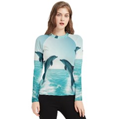 Dolphin Sea Ocean Women s Long Sleeve Rash Guard by Cemarart