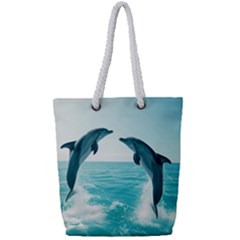 Dolphin Sea Ocean Full Print Rope Handle Tote (small) by Cemarart