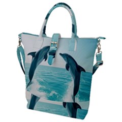 Dolphin Sea Ocean Buckle Top Tote Bag by Cemarart