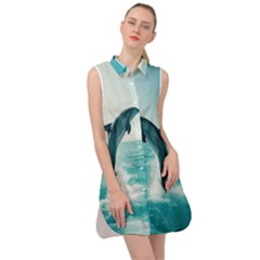 Dolphin Sea Ocean Sleeveless Shirt Dress by Cemarart