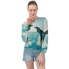 Dolphin Sea Ocean Banded Bottom Chiffon Top by Cemarart