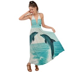 Dolphin Sea Ocean Backless Maxi Beach Dress by Cemarart