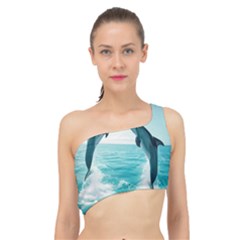 Dolphin Sea Ocean Spliced Up Bikini Top  by Cemarart