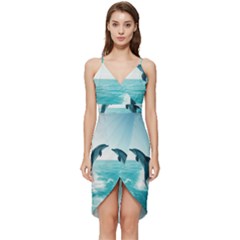 Dolphin Sea Ocean Wrap Frill Dress by Cemarart