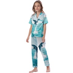 Dolphin Sea Ocean Kids  Satin Short Sleeve Pajamas Set by Cemarart